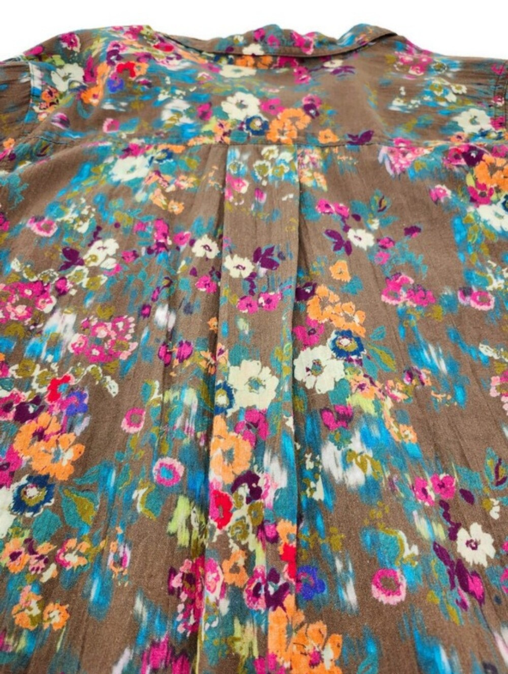 Sundance Olive Floral Joy 100% Cotton Lighweight Long Sleeve Button Down Blouse - Picture 6 of 11